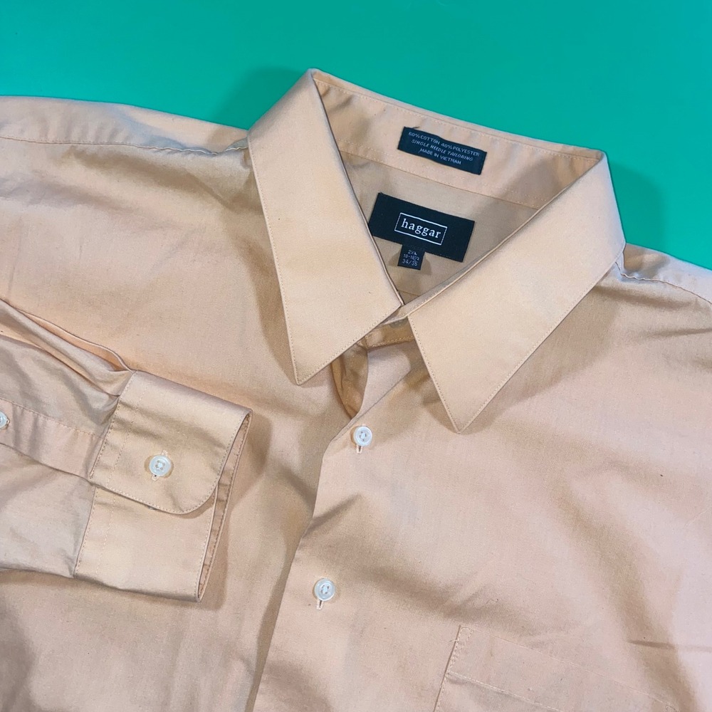 Haggar Mens Dress Shirt 2XL Orange Button Up Long Sleeve‎ Career Office
